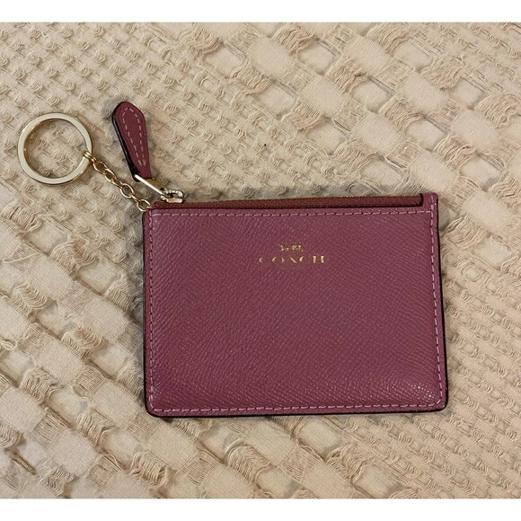 Coach ID Wallet Card Holder Coin Holder Keychain Dusty Rose Zip Top Lightweight - Picture 1 of 12